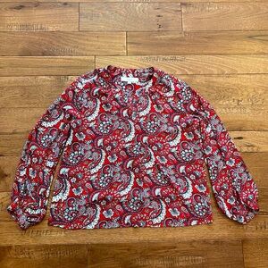 Women’s Long-Sleeve LOFT Blouse - V-Neck - Paisley - Size S